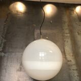 Midcentury Large Chrome and White Murano Glass Sphere by Mazzega, Italy, 1960s