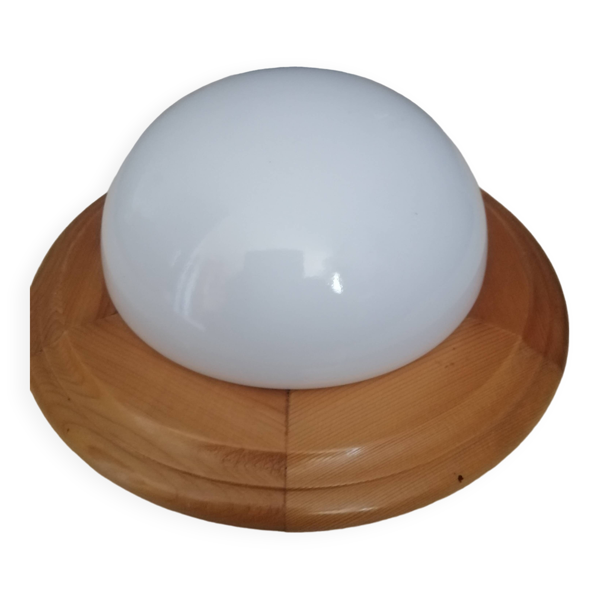 Plafonnier applique en bois et opaline