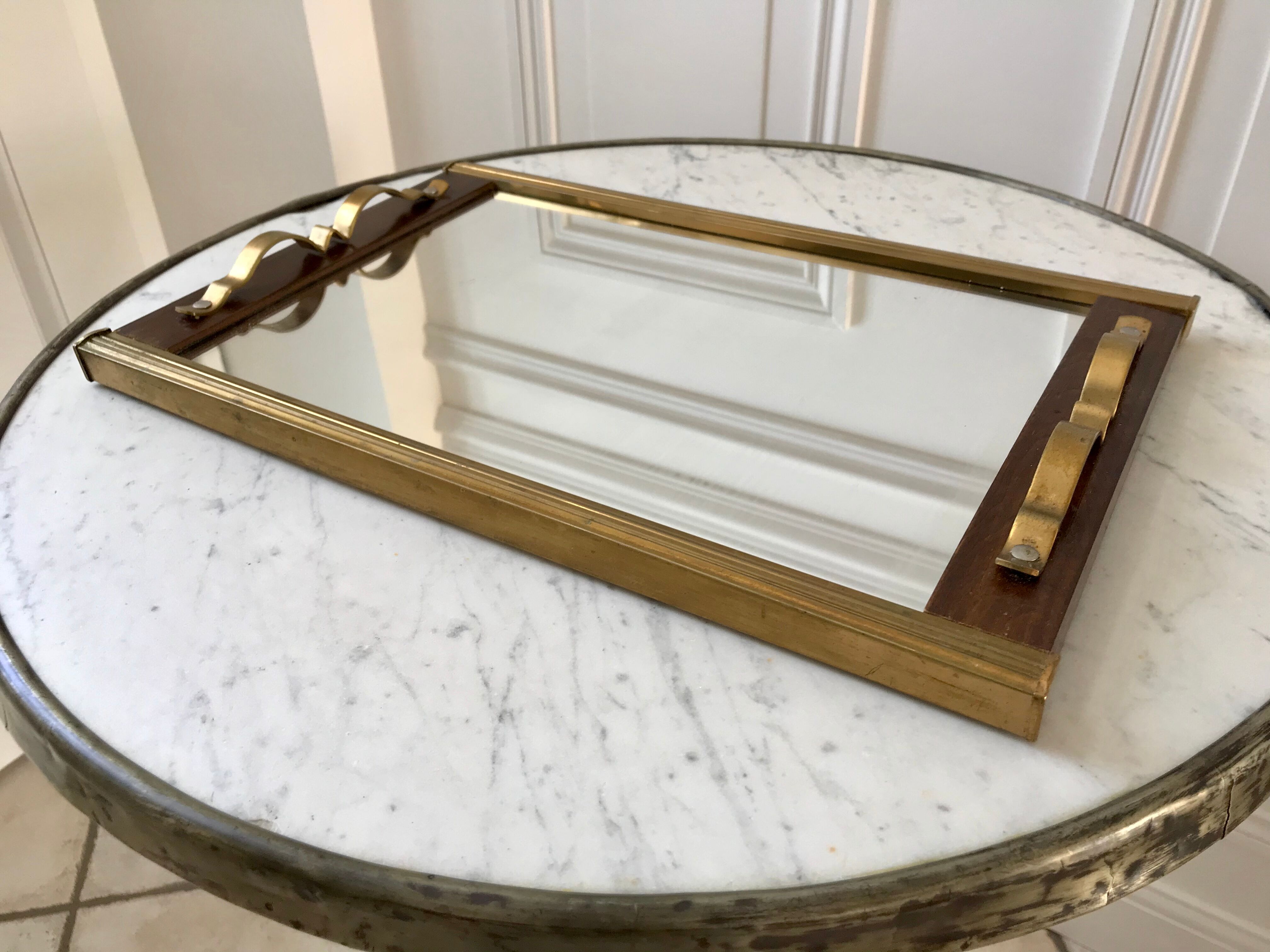 Art deco mirror top in wood and brass gilded 30s
