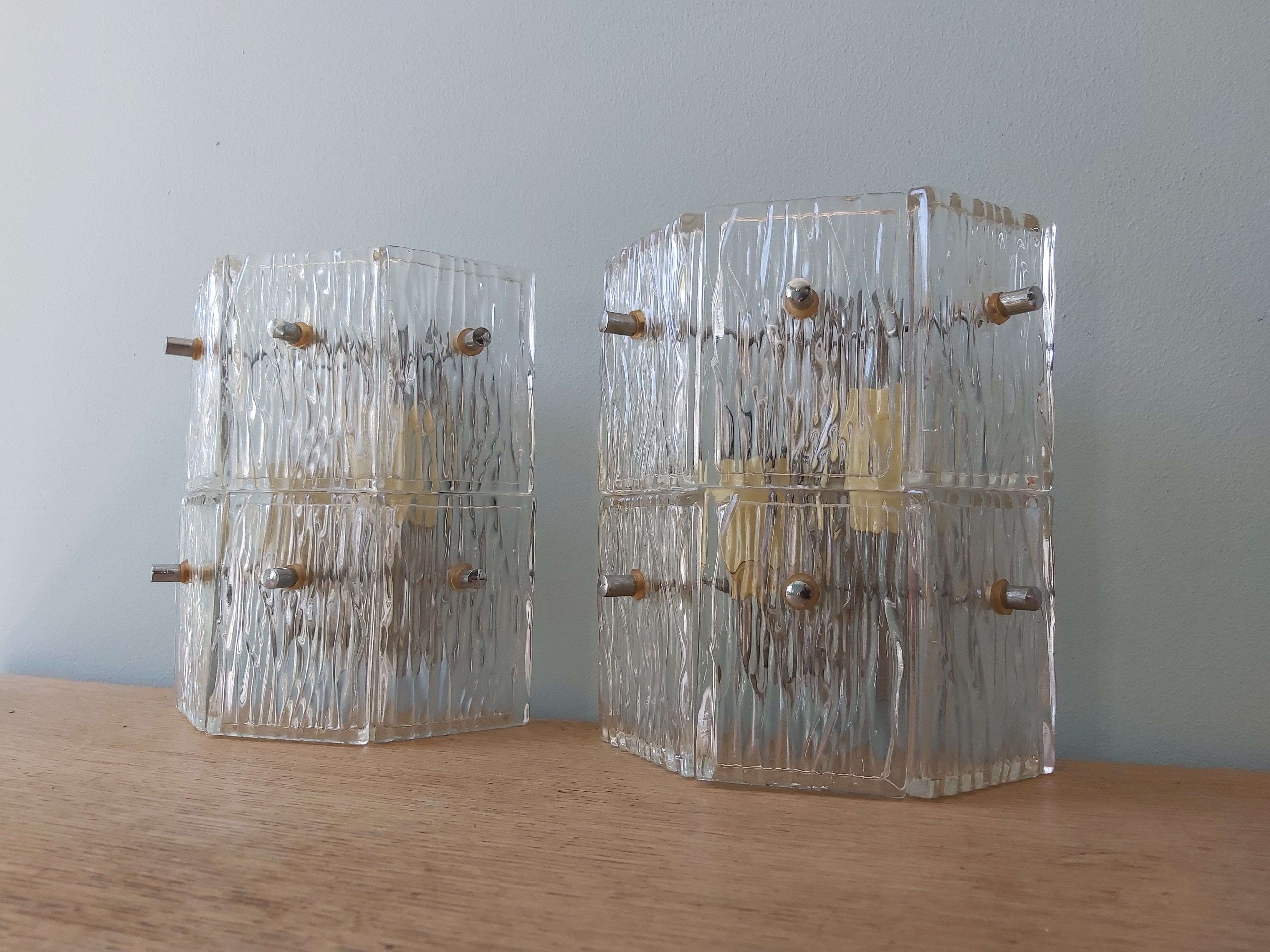Pair of vintage frosted glass wall lamps, 1960s