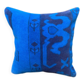 Asymmetric Blue Turkish Rug Pillow, 16x16 Square Wool Cushion Cover