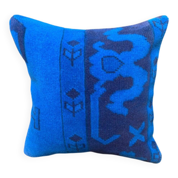 Coussin en laine carré 16x16 avec motif asymétrique bleu turc