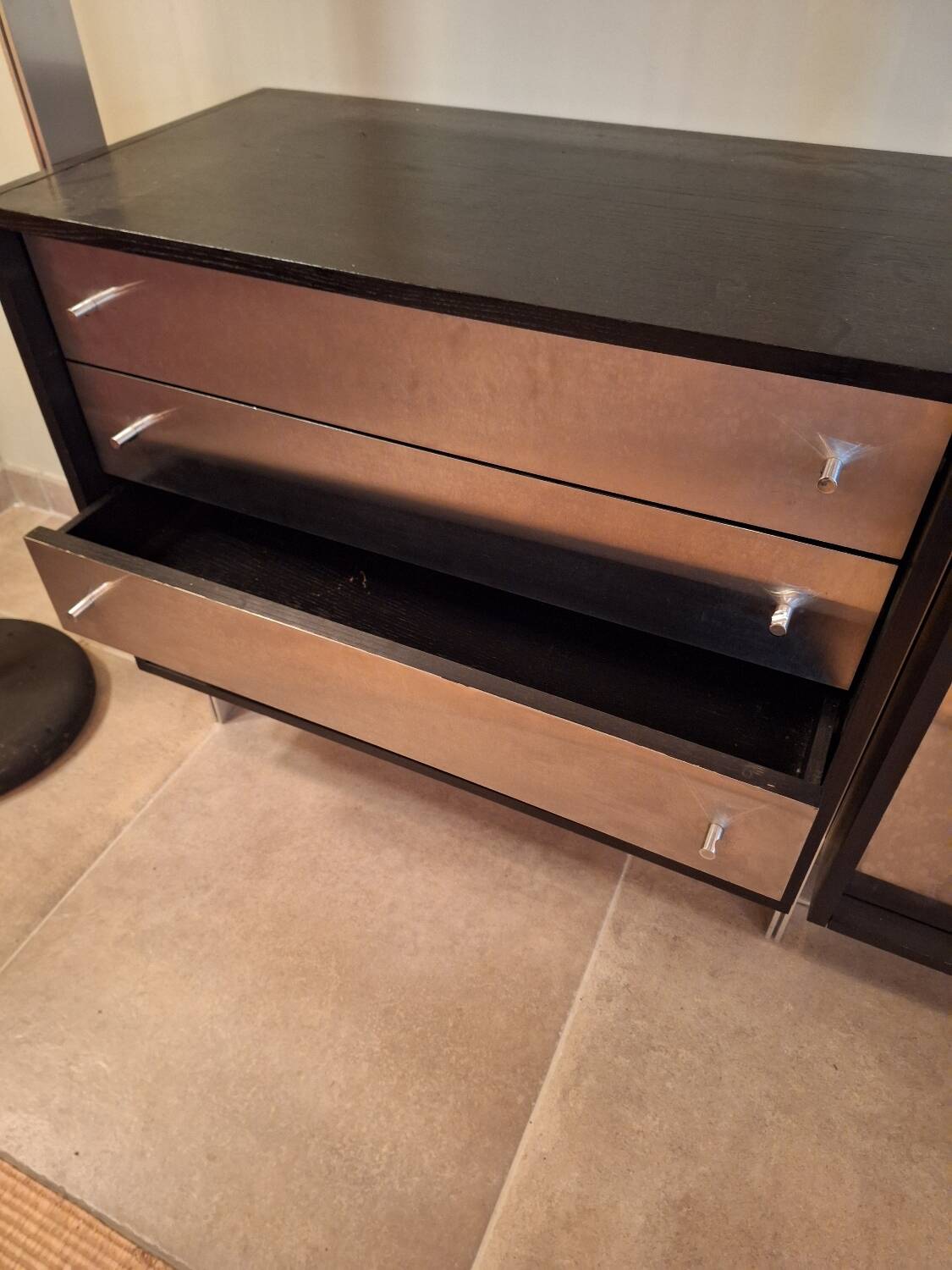 Wall shelves in wood, stainless steel and glass Roche Bobois