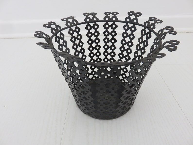 Pot cover in black perforated metal 50/60s