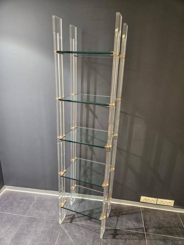 Designer shelf 70 in plexi glass and brass