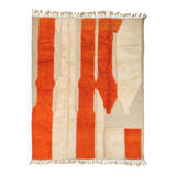 Modern relief orange and white Moroccan Berber rug