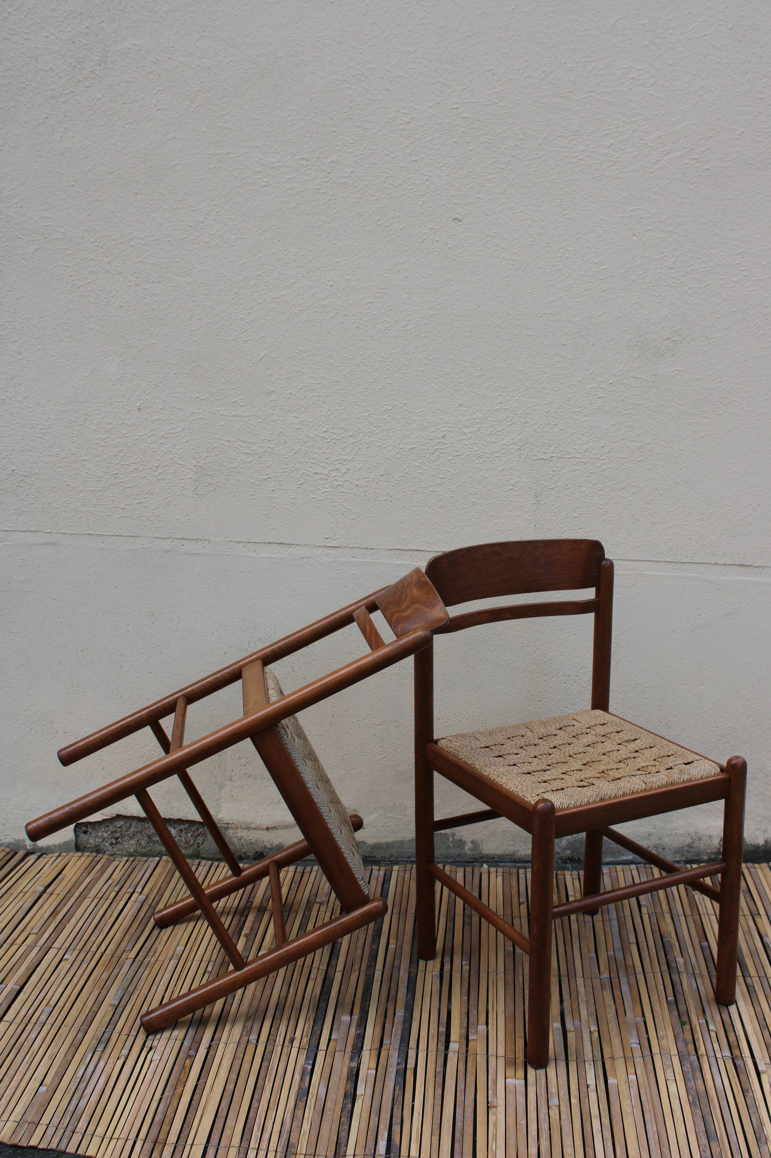Pair of wooden and rope chairs