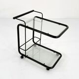 Black postmodern metal and glass serving trolley, 1980