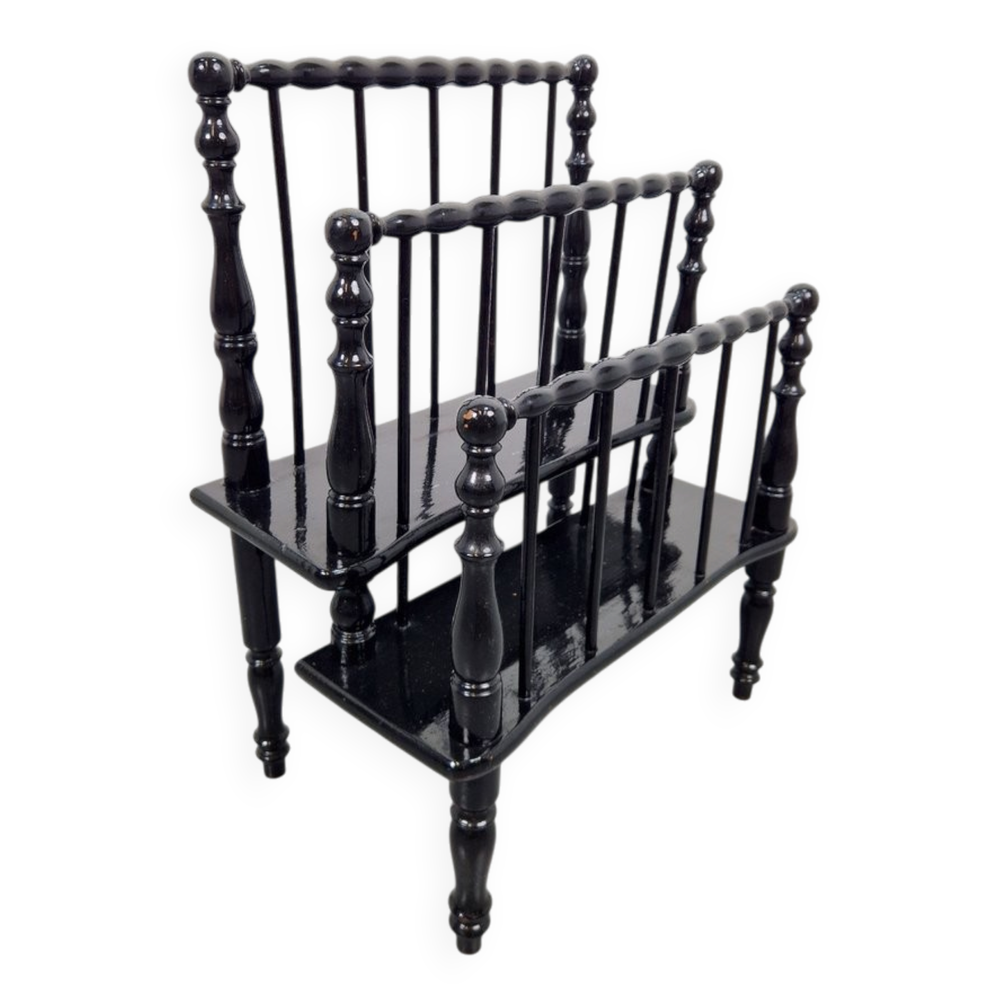 Antique Wooden Bobbin Canterbury Magazine Rack, 1890
