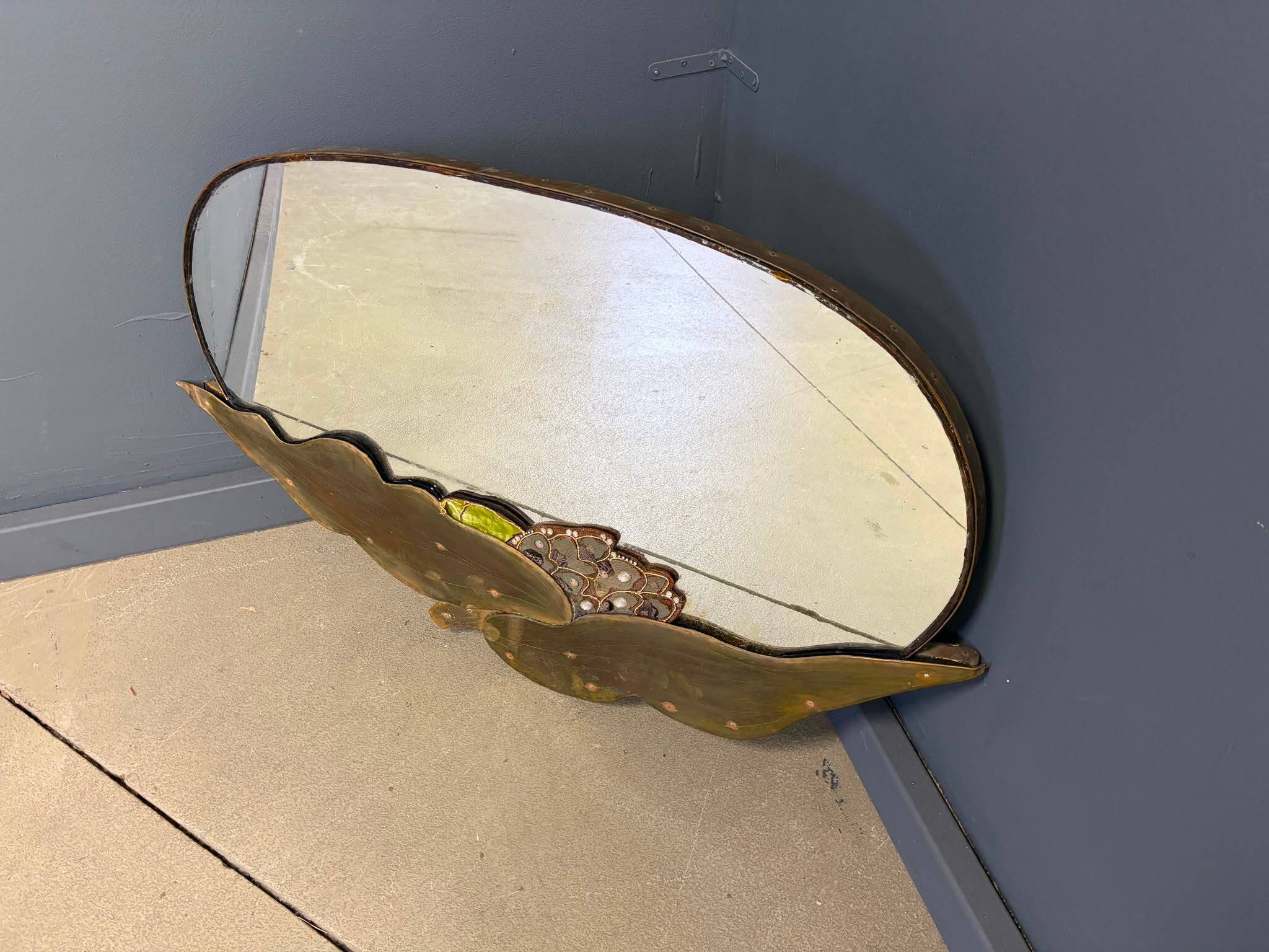 Vintage brass floral mirror, 1960s