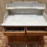 Meuble de toilette en noyer et marbre de carrare