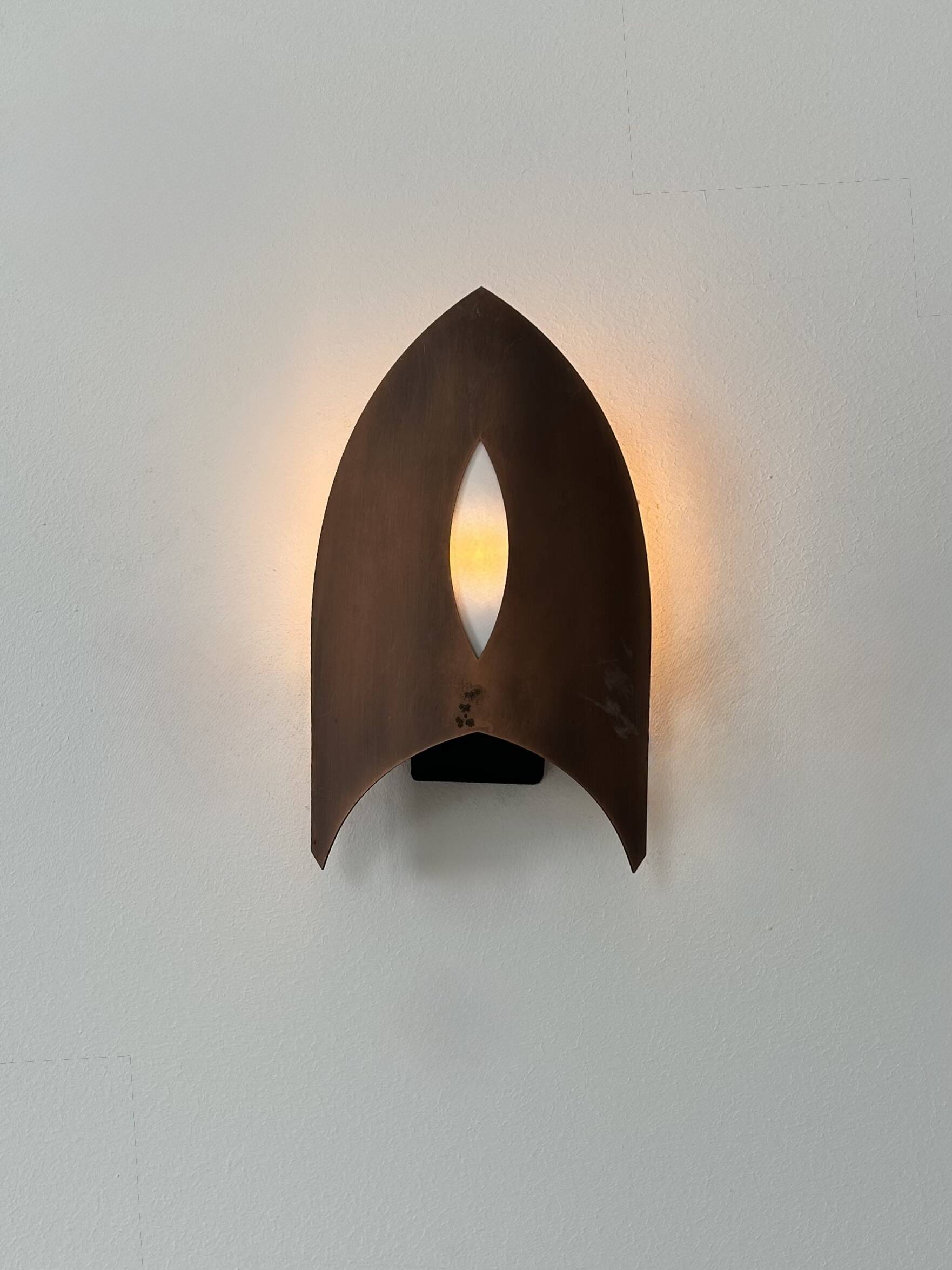 Pair of vintage matte copper wall lights, France, 1970.