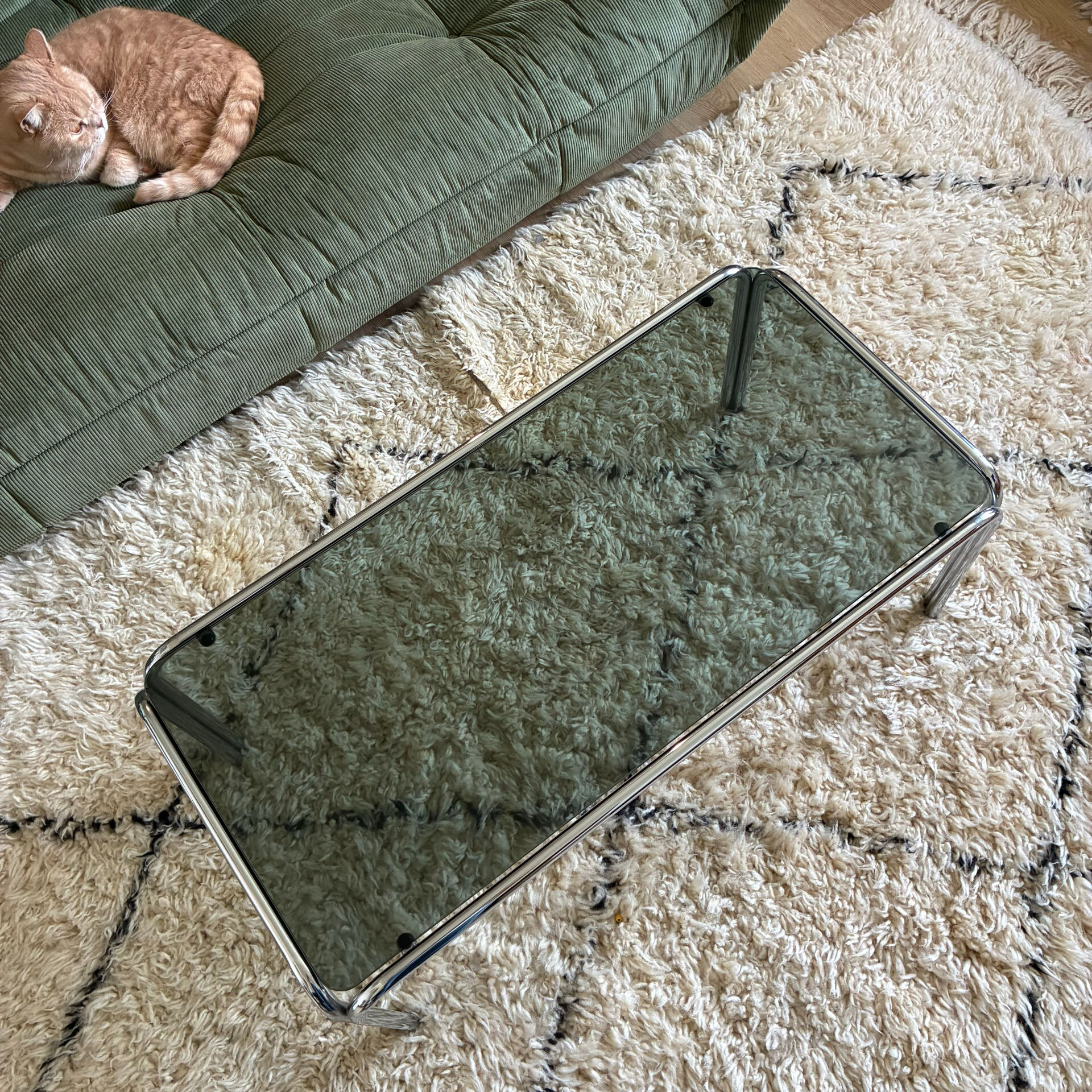 Vintage tubular chrome and smoked glass coffee table – 1970s style