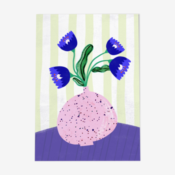 Illustration "flower vase with blue abstract flowers"