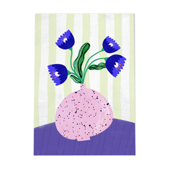 Illustration "flower vase with blue abstract flowers"