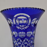 Vase bleu cobalt en cristal de plomb taillé à la main par caesar crystal bohemiae co, années 1980