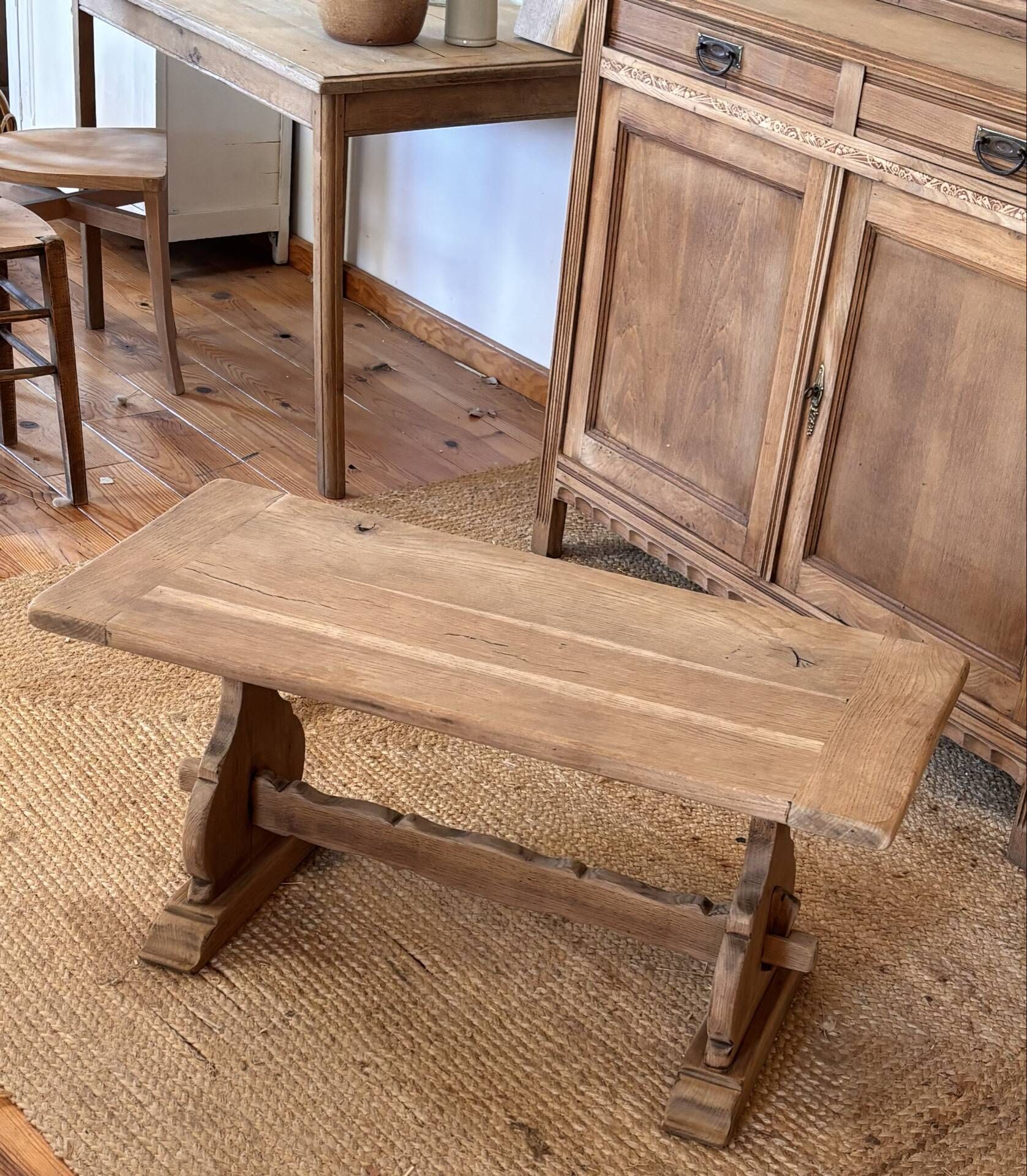 Ancient monastery coffee table in raw solid oak.
