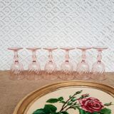 6 vintage Luminarc pink glass liqueur glasses