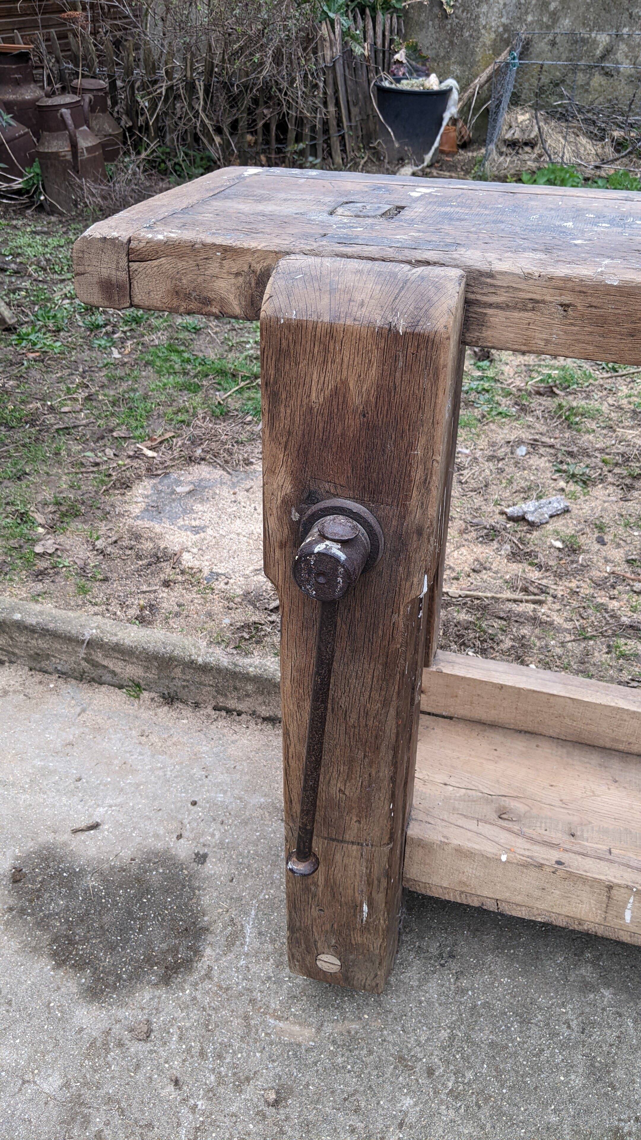 Old solid oak carpenter's workbench