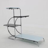 Etagere Bauhaus chromée des années 1930 avec verre Opaxy, Tchécoslovaquie
