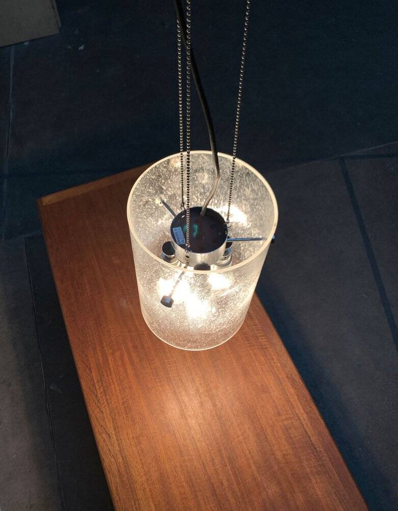 Glass and metal pendant lamp from the German space age by Glashütte Limburg, 1960s.