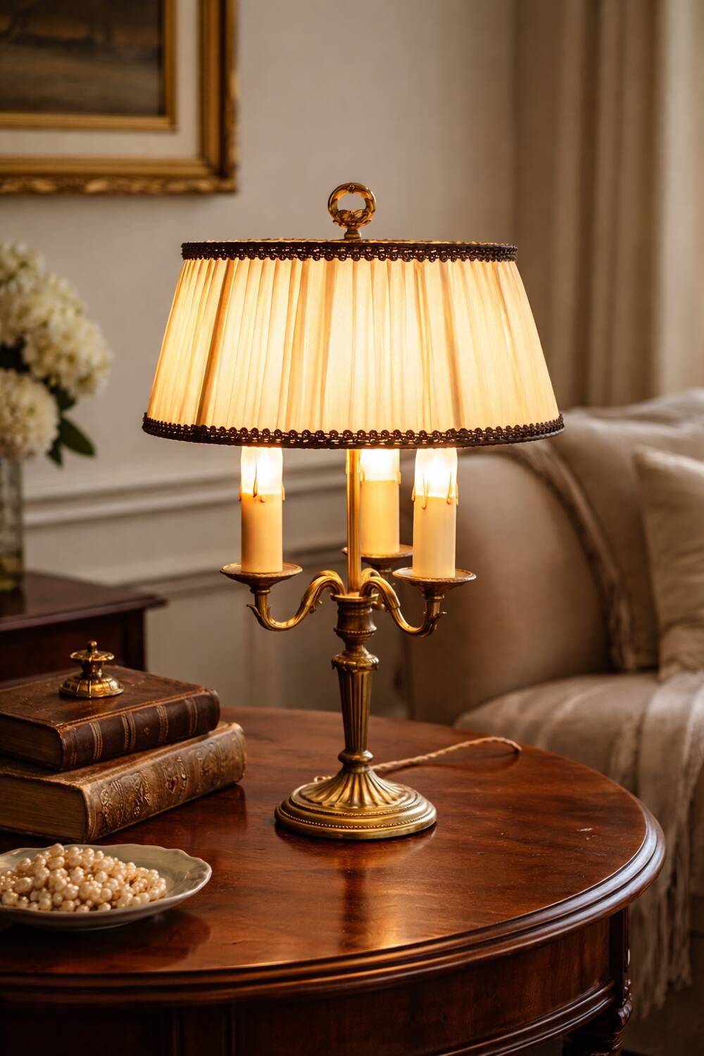 Antique three-light Bouillotte lamp - brass - Fontette Palace Caen