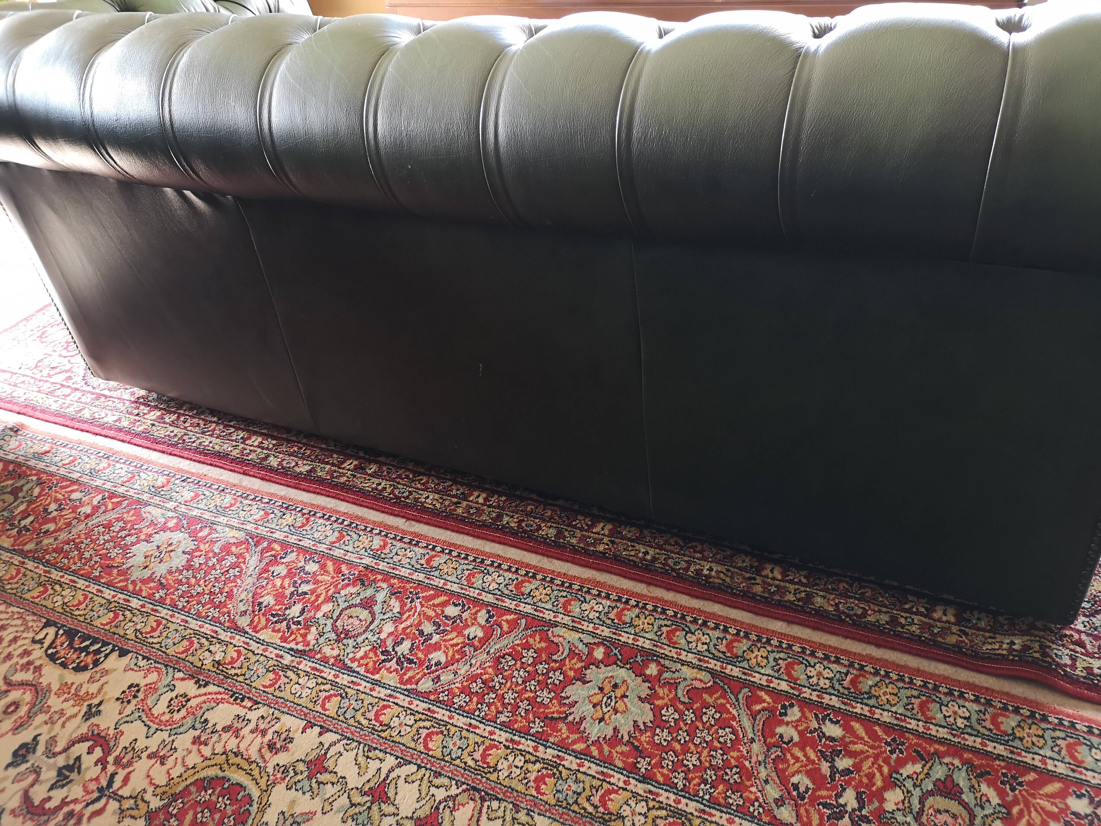 Chesterfield leather green sofa three seats