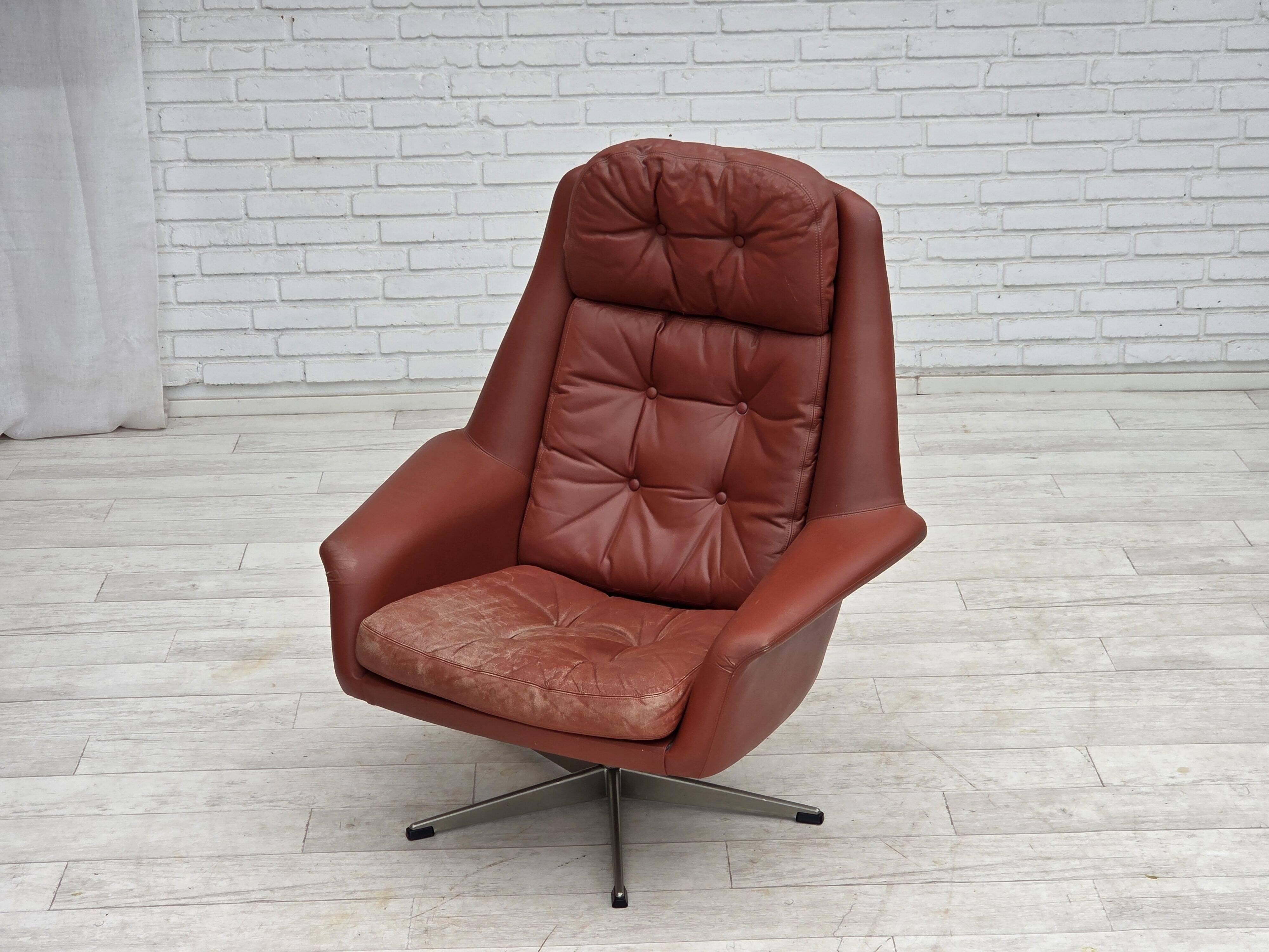 1970s, Danish design by H.W.Klein, swivel armchair, furniture leather.