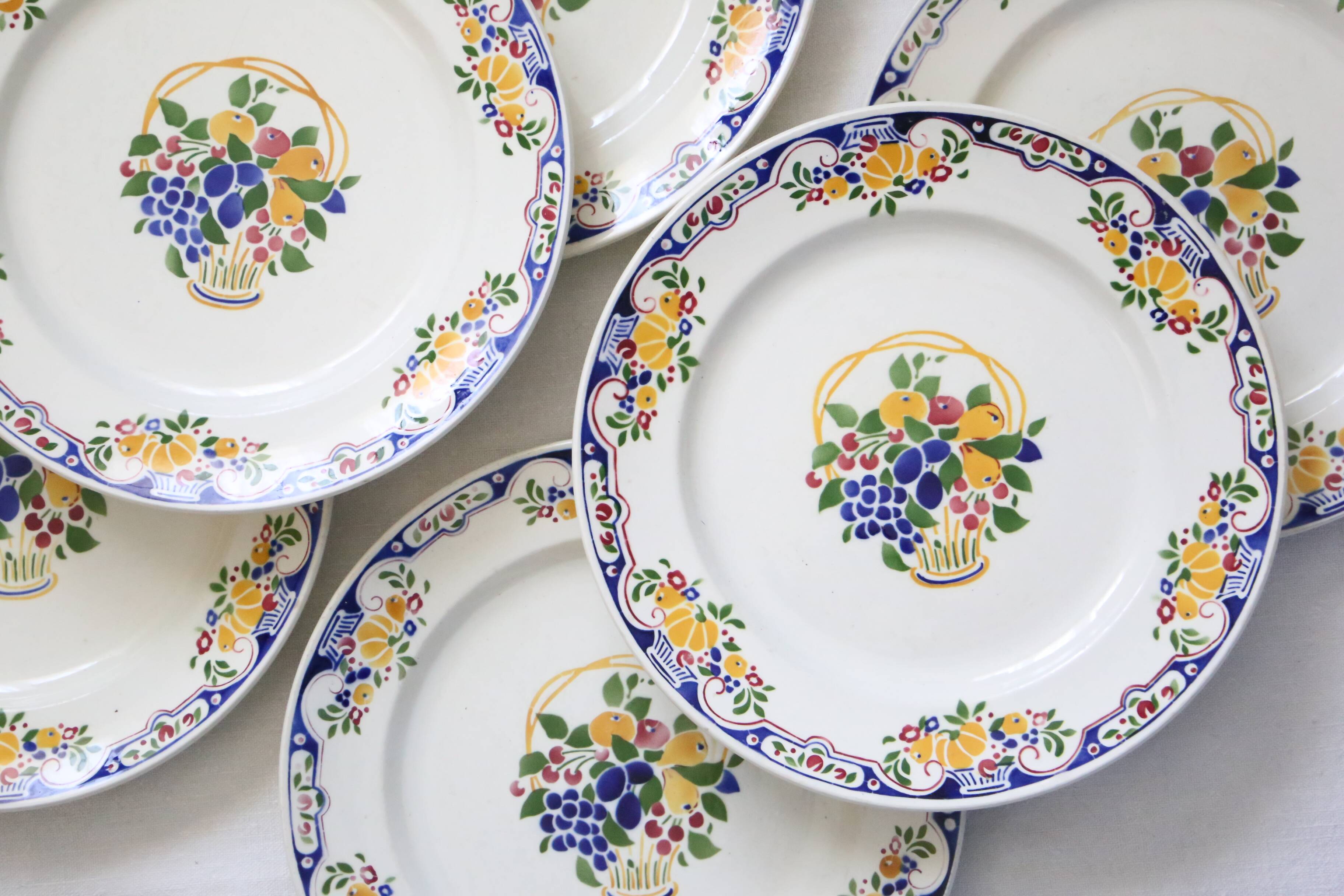 Set of 6 Boch dinner plates, Fructidor service, vintage