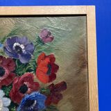 Oil on canvas with a bouquet of flowers, signed and framed