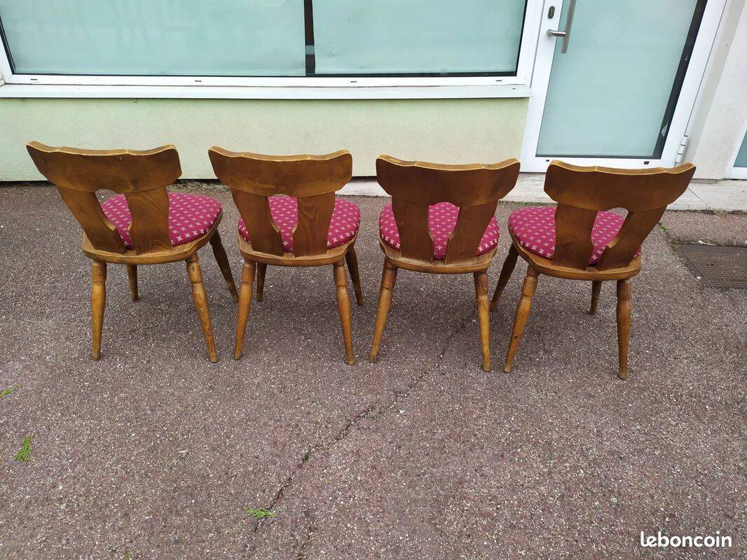 Set of 4 wooden bistro chairs with vintage cushions from the 70s/80s/90s