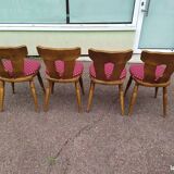 Set of 4 wooden bistro chairs with vintage cushions from the 70s/80s/90s
