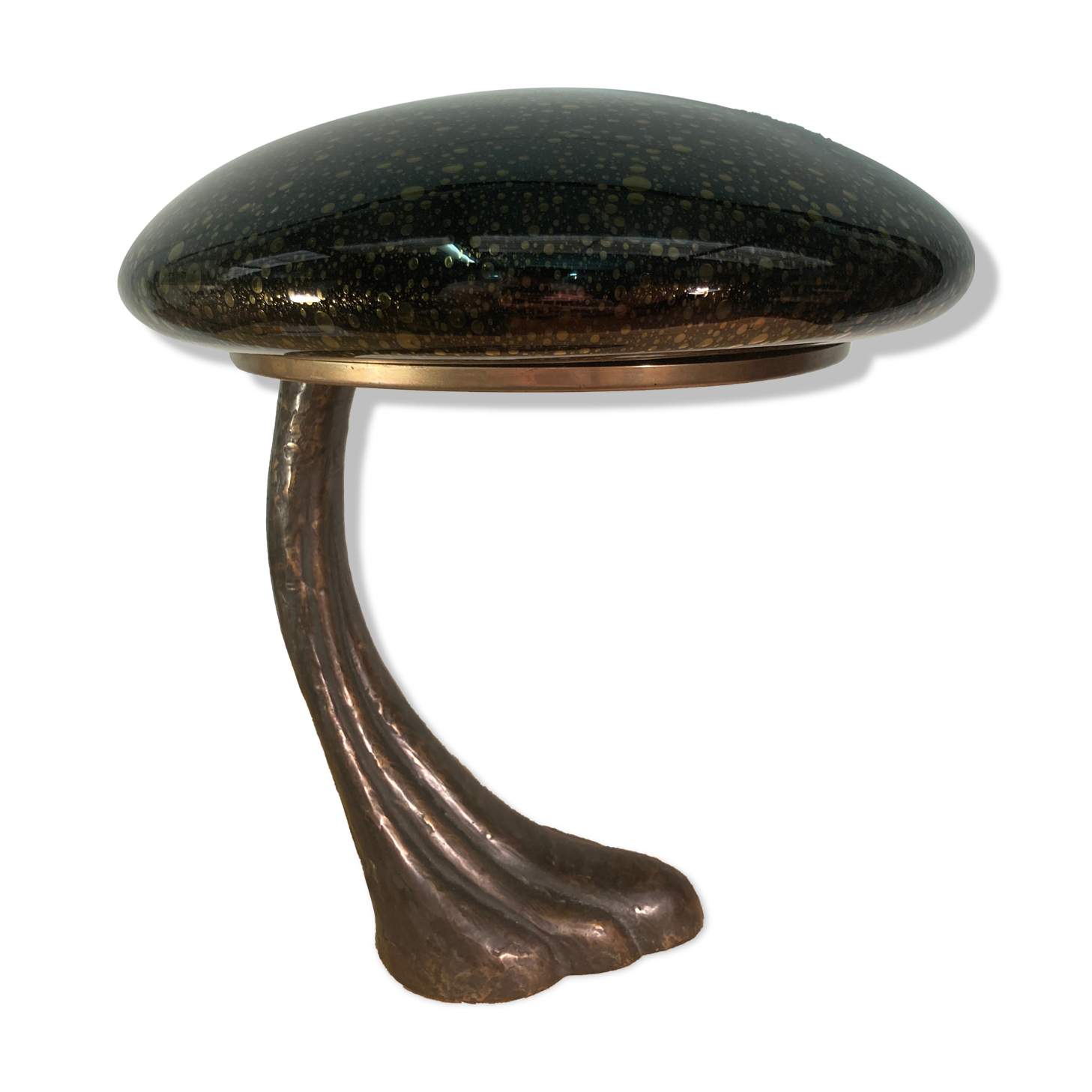 Art Deco organic mushroom bronze Murano bubble glass desk lamp