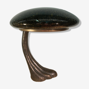 Art Deco organic mushroom bronze Murano bubble glass desk lamp