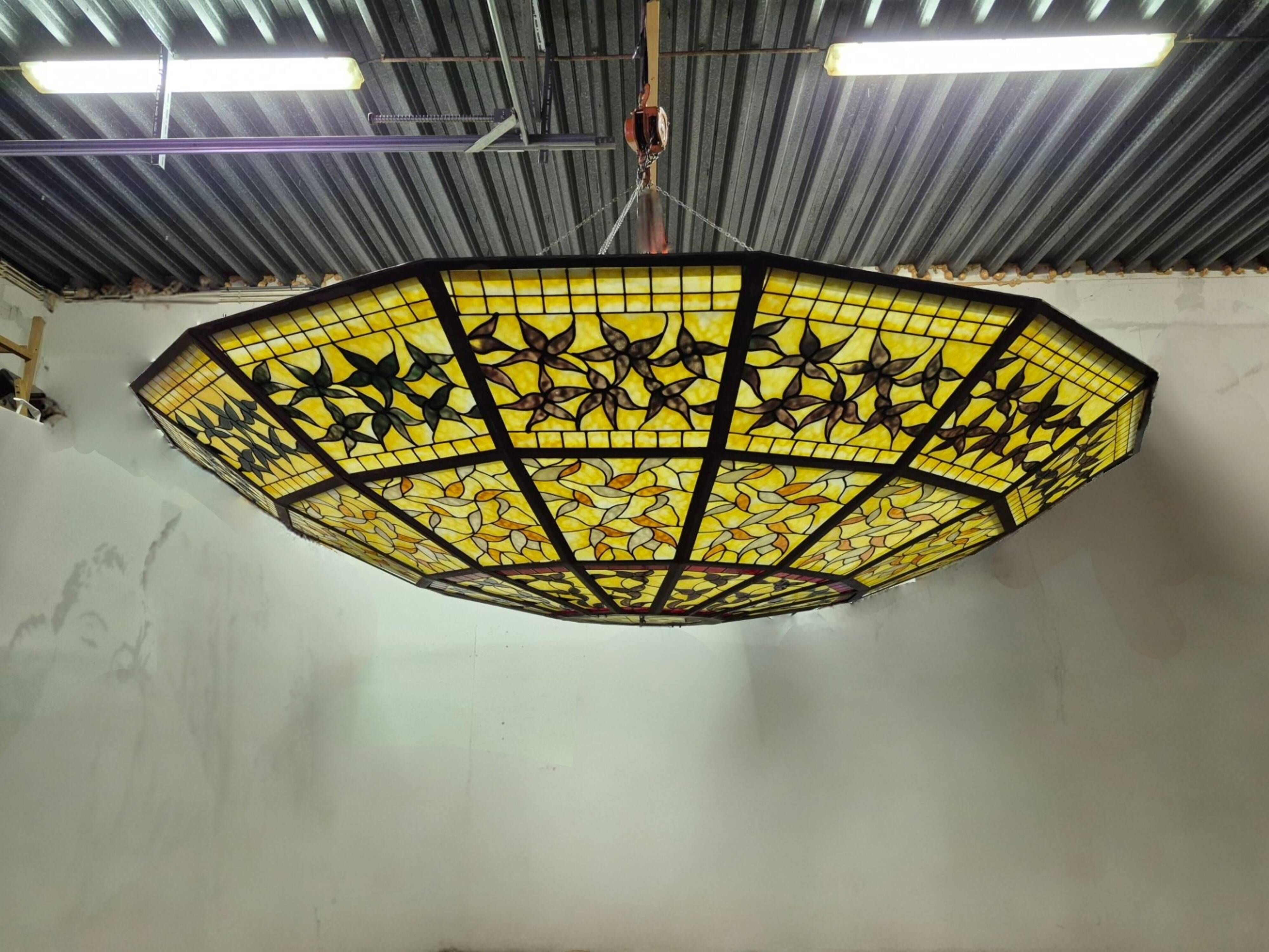 Impressive Tiffany Style Stained Glass Chandelier from the 1990s