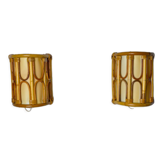 Pair of rattan sconces, France, 1960