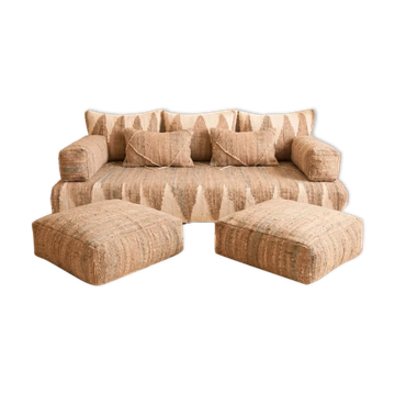 Natural beige and ivory Moroccan floor cushion – handwoven wool