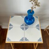 Rattan and ceramic tile table