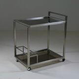 Brushed metal and smoked glass trolley or serving cart, Italy 1970s