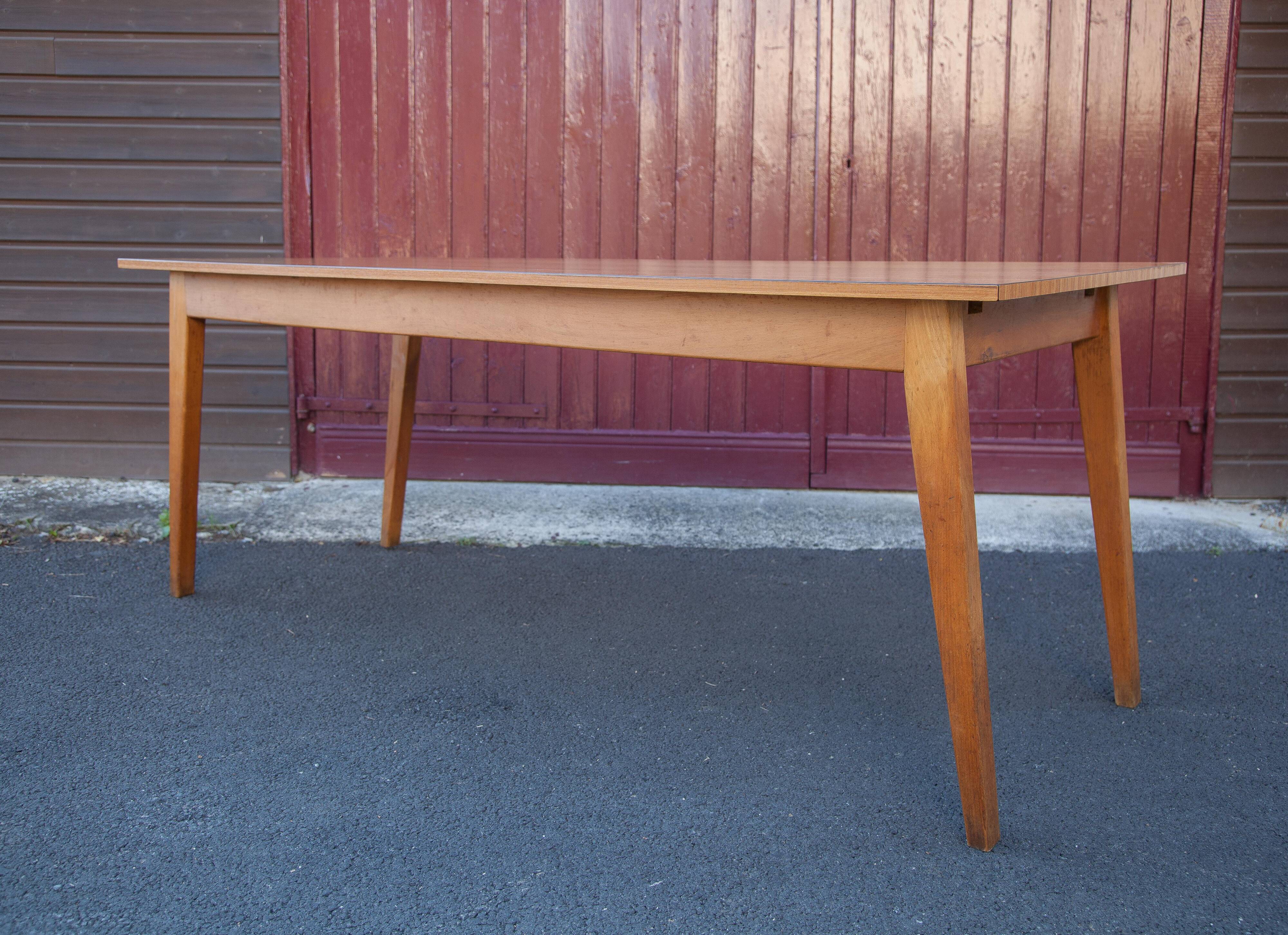 Antique dining table, wooden table and formica tray