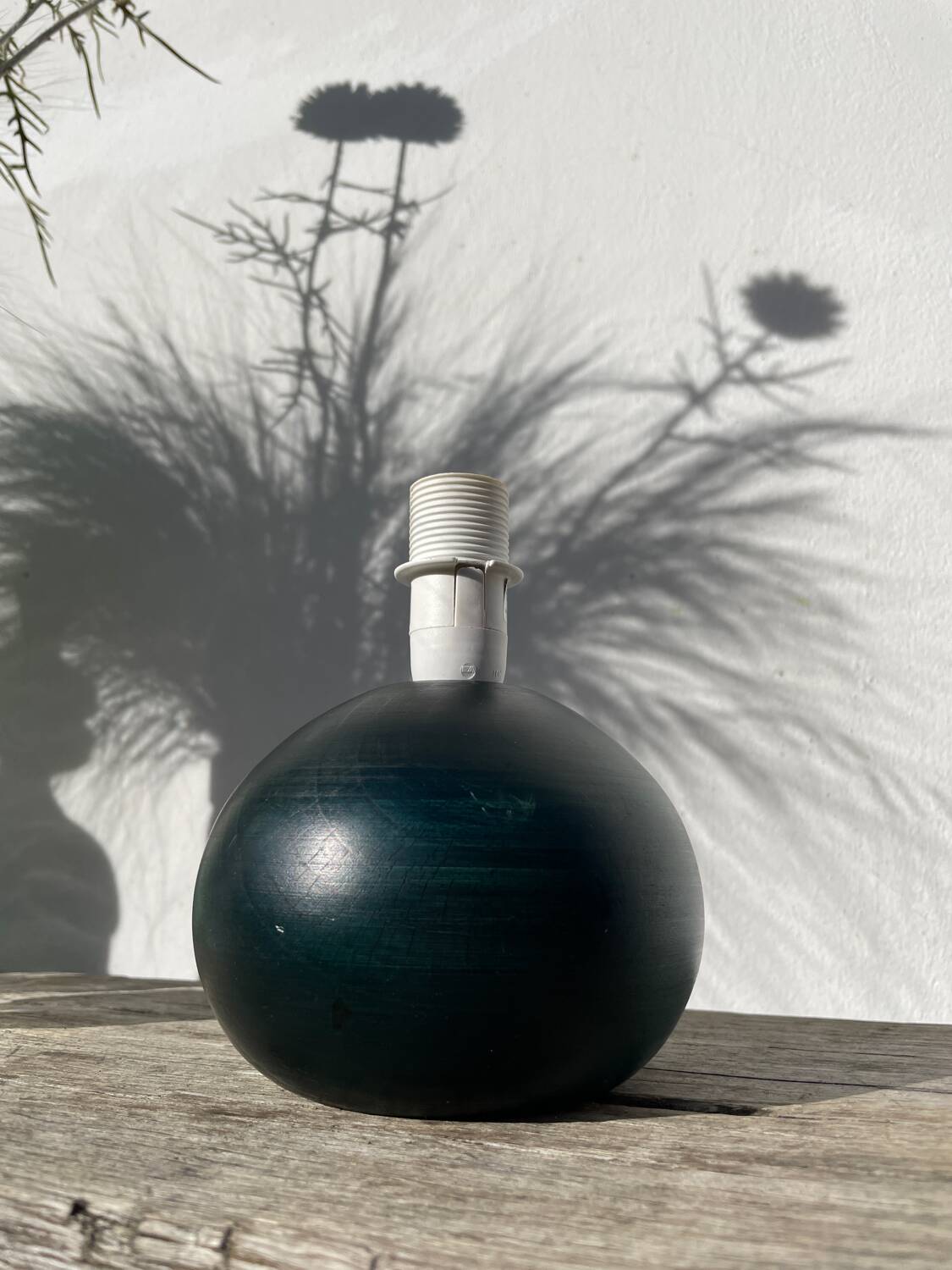 Wooden lamp base, ball-shaped, painted dark green, 1980
