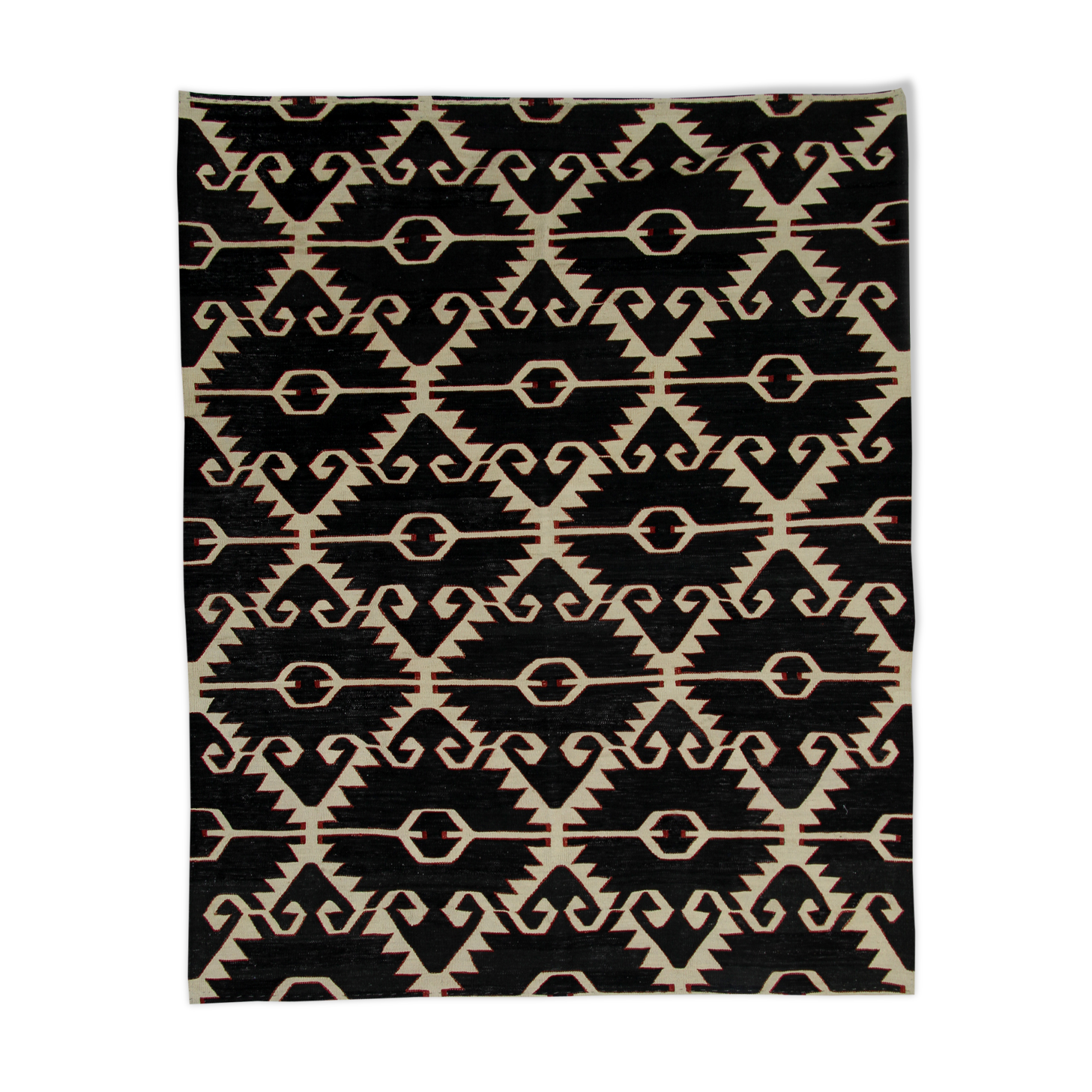 Black and cream kilim rug afghan wool rug 183x229cm