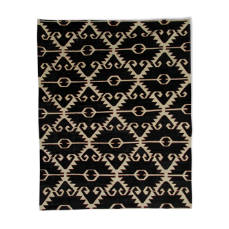 Black and cream kilim rug afghan wool rug 183x229cm