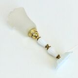 White opaline glass boudoir Art Deco lamp with tulip pleated glass shade