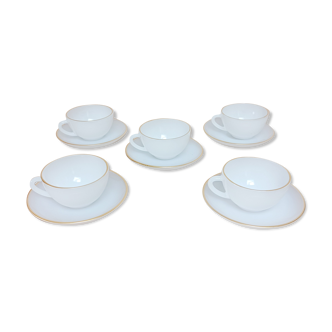 Set of 5 cups with saucers Arcopal, Harlequin, white