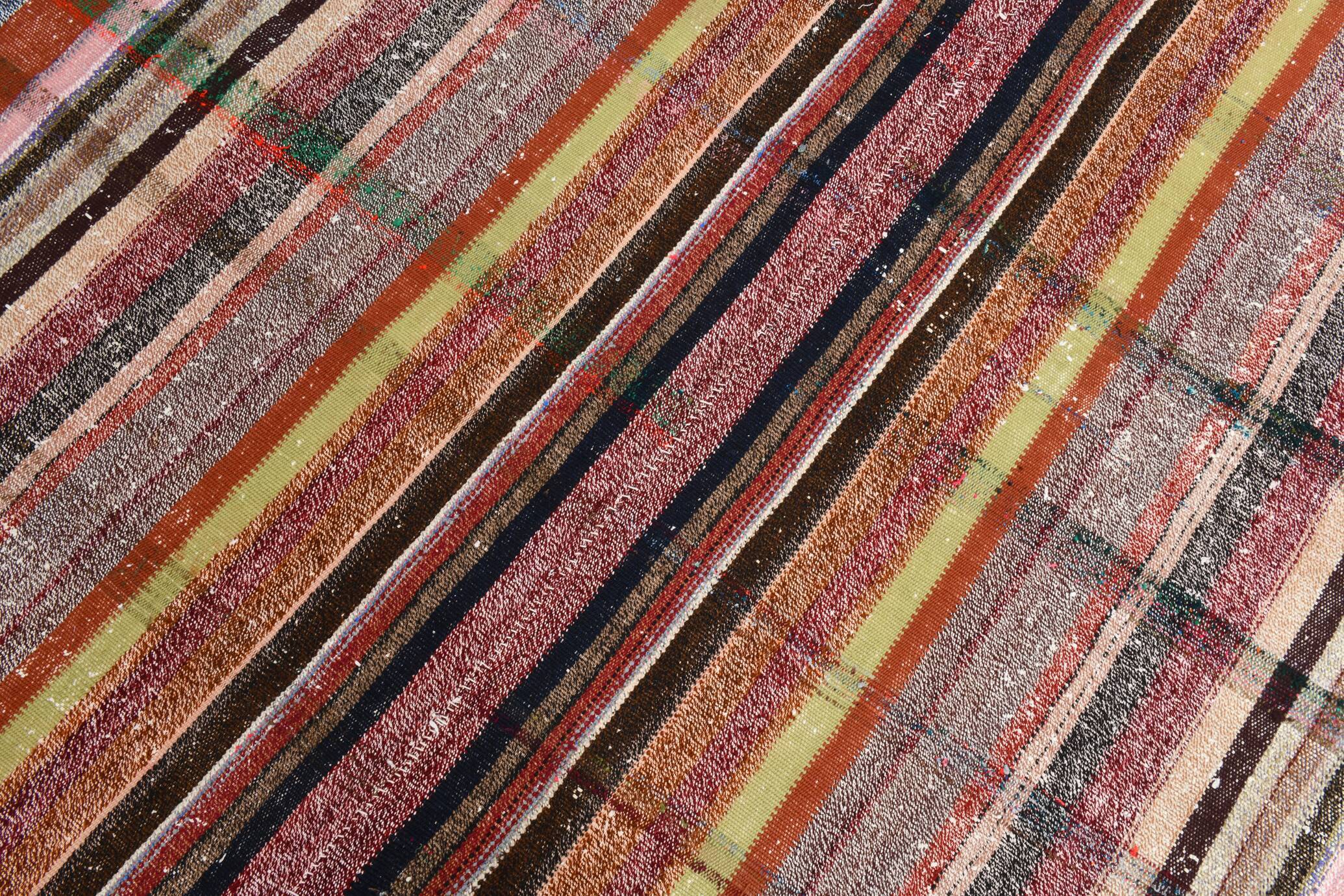Kilim multicolore rayé moderne 6x7, 203x230Cm