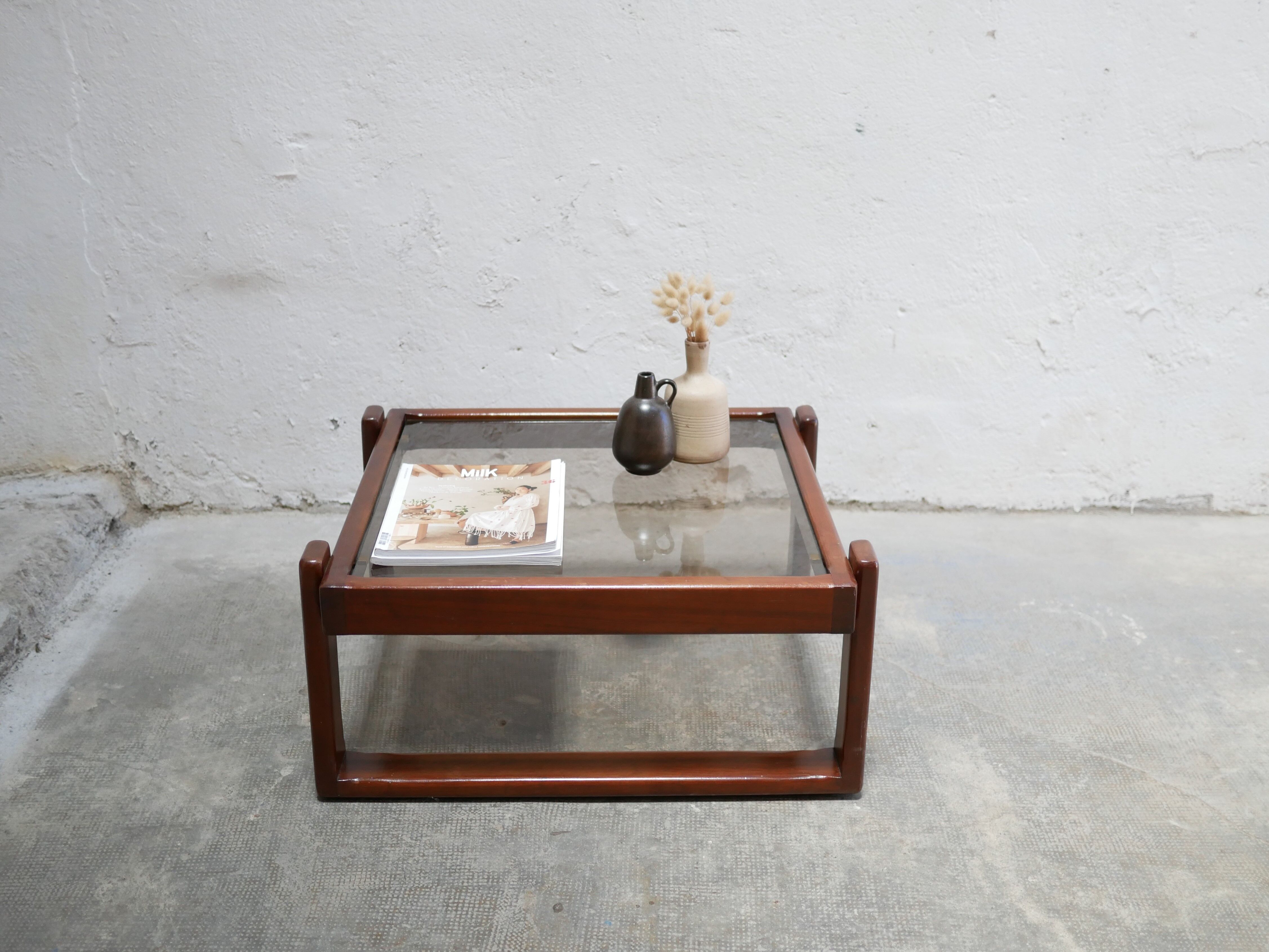 Vintage teak and glass coffee table