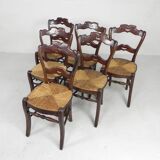 Set of 6 farm chairs with wicker seats, around 1900
