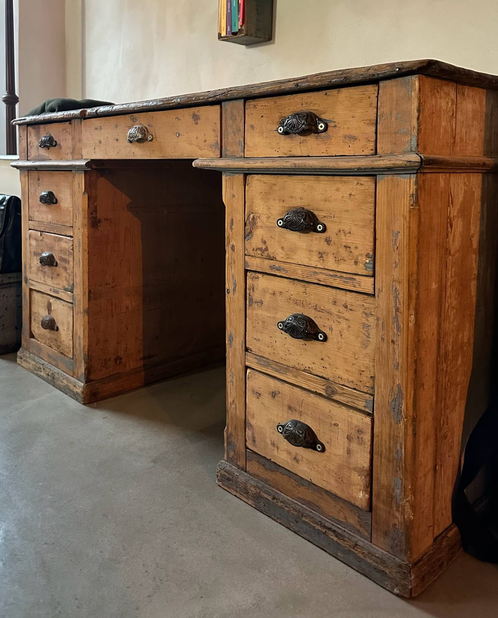 Antique large desk from a trade / workshop desk – late 19th / early 20th century
