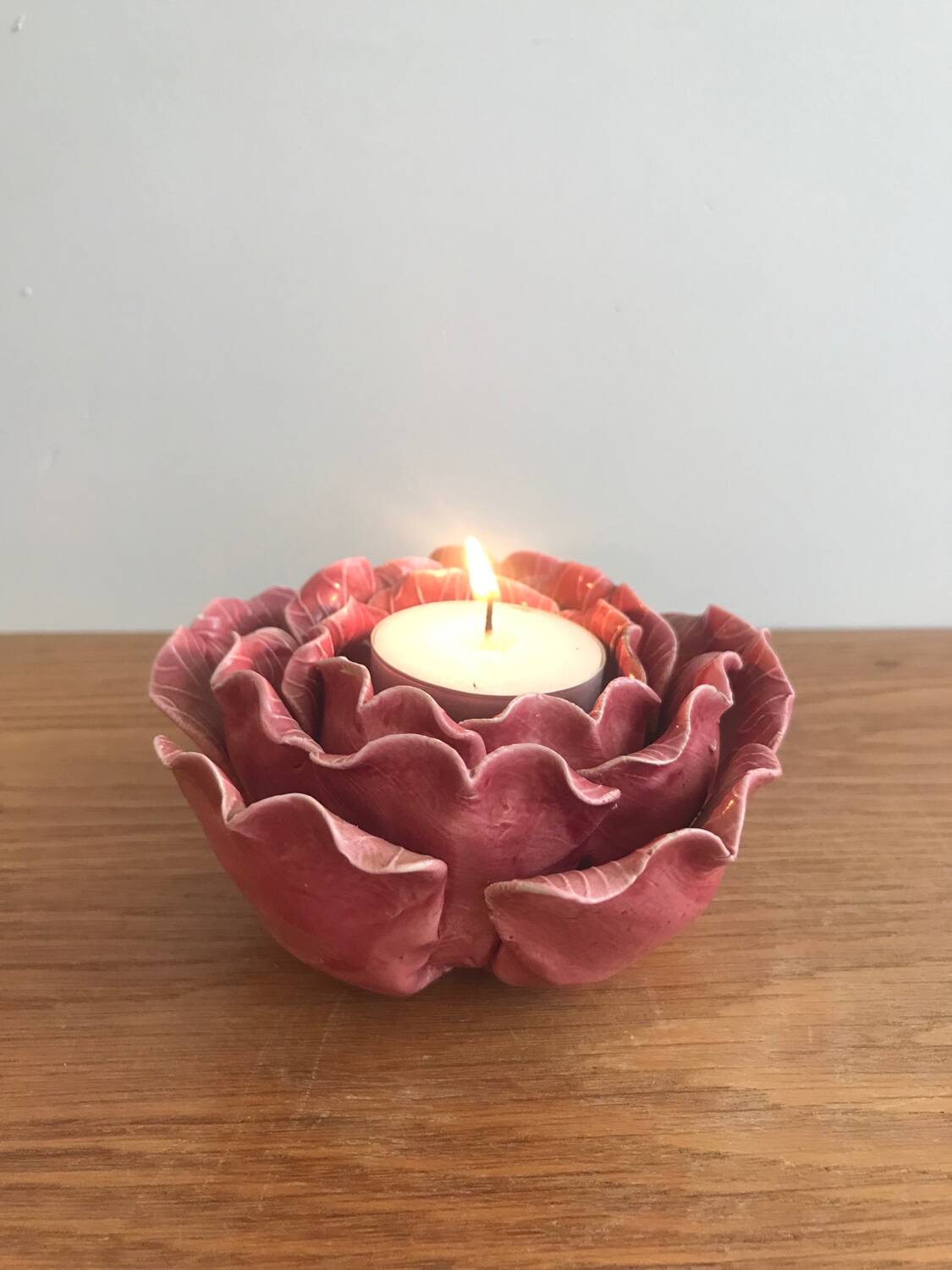 Vintage barbotine candle holder rare rose shape
